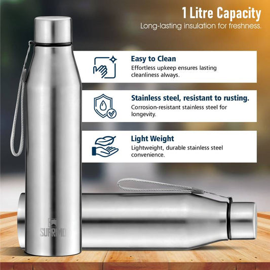 Moonstruck 1500W Electric Kettle + 1L Stainless Steel Bottle Combo | 1.8L | Fast Boil | Auto Cut-Off | ISI Certified | 2 Year Warranty