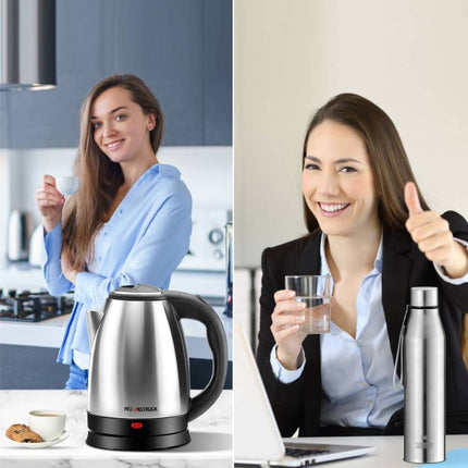 Moonstruck 1500W Fast Heating 1.8L Stainless Steel Electric Kettle with Auto Cut-Off + 1L Stainless Steel Bottle