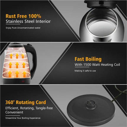 Moonstruck 1500W Fast Heating 1.8L Stainless Steel Electric Kettle with Auto Cut-Off + 1L Stainless Steel Bottle