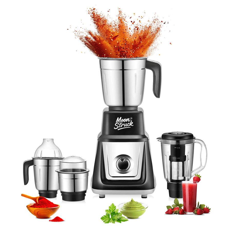 Moonstruck MegaMixer 1000W Juicer Mixer Grinder | 5 Jars | StealthDrive Motor | 2L Juicer Jar with Seed Extractor | LiveView Jar FREE | ISI Certified (Black)