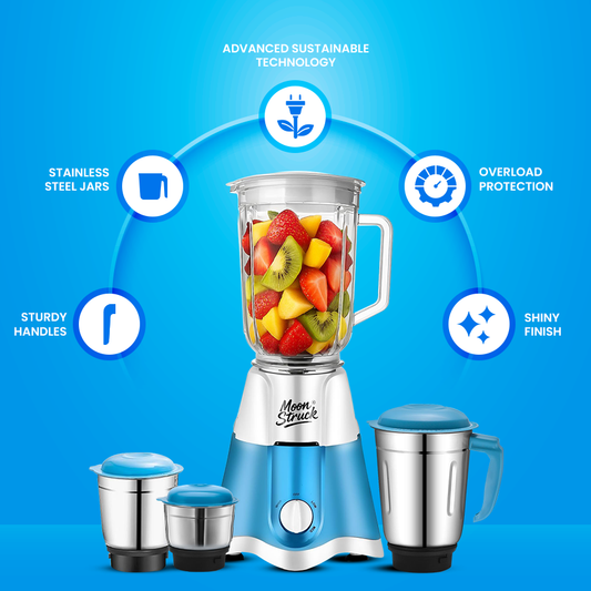 Moonstruck Skye 750W Mixer Grinder + Dry Iron Combo | 3 Jars | HeatShield Motor | SpiceCrush Technology | ISI Certified | 2 Year Warranty (Blue)