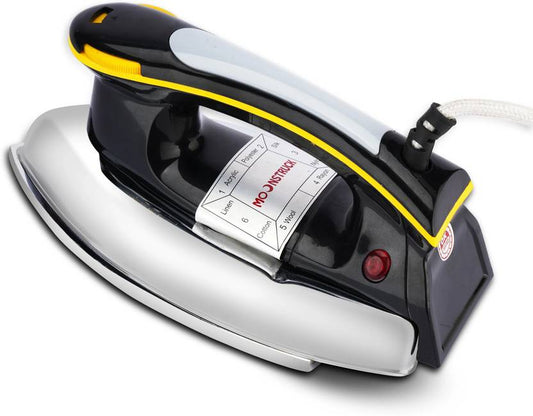 Moonstruck Suprimo 1200W Dry Iron | Lightweight 1.2kg | Non-Stick Soleplate | Fast Heating | ISI Certified | 2 Year Warranty (Black & Silver)