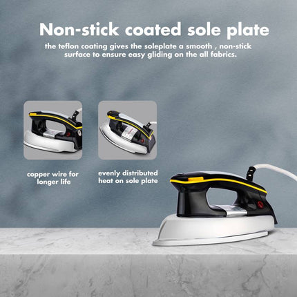 Moonstruck Suprimo 1.2 kg Plancha Dry Iron – 1200 W Lightweight & Fast-Ironing (Black & Silver)