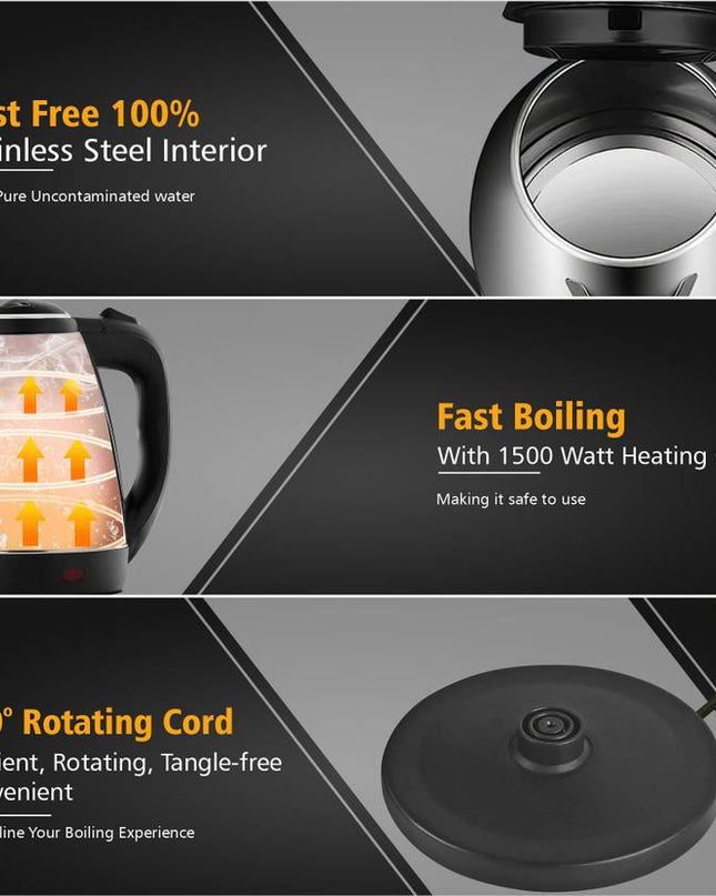 Moonstruck 1500W Fast Heating 1.8L Stainless Steel Electric Kettle with Auto Cut-Off + 1L Stainless Steel Bottle