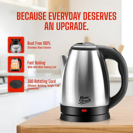 Moonstruck Cordless Designer Electric Kettle & Non Stick 1000W Dry Iron Combo – Stainless Steel, Fast Boil & Smooth Glide (Black & Blue, Pack 2))