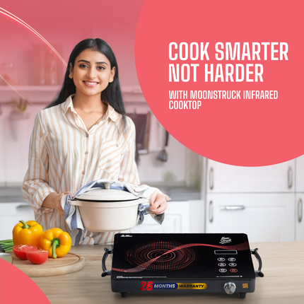 Moonstruck 2500 W Infrared Cooktop with Touch Panel – Fast, Safe & Energy-Efficient Cooking (Black, Printed)
