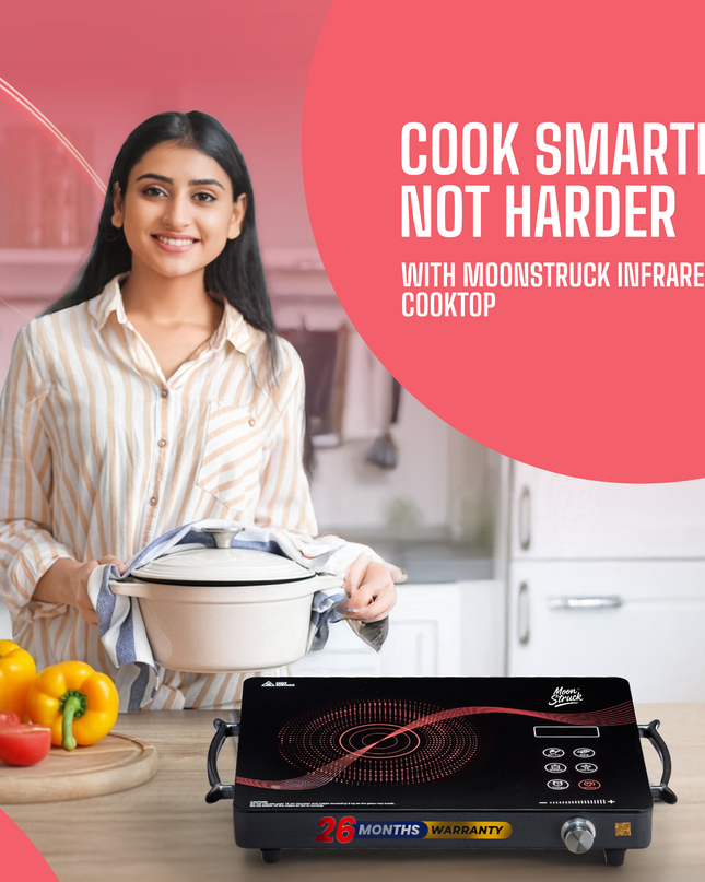 Moonstruck 2500 W Infrared Cooktop with Touch Panel – Fast, Safe & Energy-Efficient Cooking (Black, Printed)