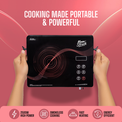 Moonstruck 2500 W Infrared Cooktop with Touch Panel – Fast, Safe & Energy-Efficient Cooking (Black, Printed)