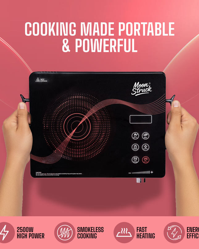 Moonstruck 2500 W Infrared Cooktop with Touch Panel – Fast, Safe & Energy-Efficient Cooking (Black, Printed)