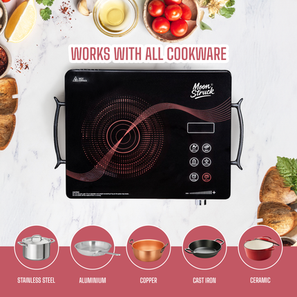 Moonstruck 2500 W Infrared Cooktop with Touch Panel – Fast, Safe & Energy-Efficient Cooking (Black, Printed)