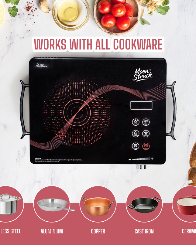 Moonstruck 2500 W Infrared Cooktop with Touch Panel – Fast, Safe & Energy-Efficient Cooking (Black, Printed)
