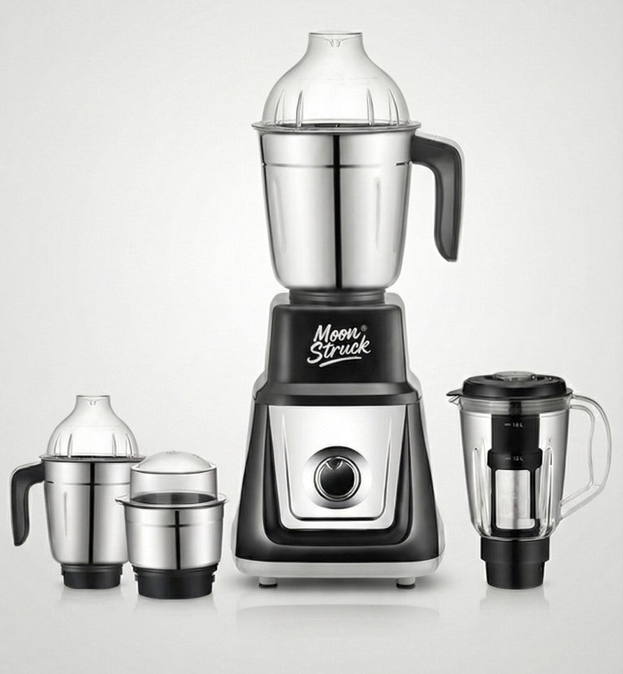 Moonstruck MegaMixer 1000W Juicer Mixer Grinder | 5 Jars | StealthDrive Motor | 2L Juicer Jar with Seed Extractor | LiveView Jar FREE | ISI Certified (Black)