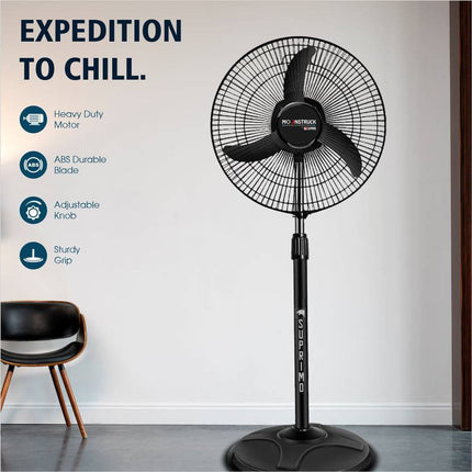 Moonstruck Suprimo 430 mm High-Speed 3-Blade Pedestal Fan – Energy-Saving & Anti-Dust Design (Black)
