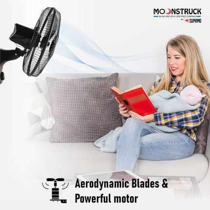 Moonstruck High-Performance Silent Wall Fan | 400 mm, Stylish Design, 2-Year Warranty (Black)
