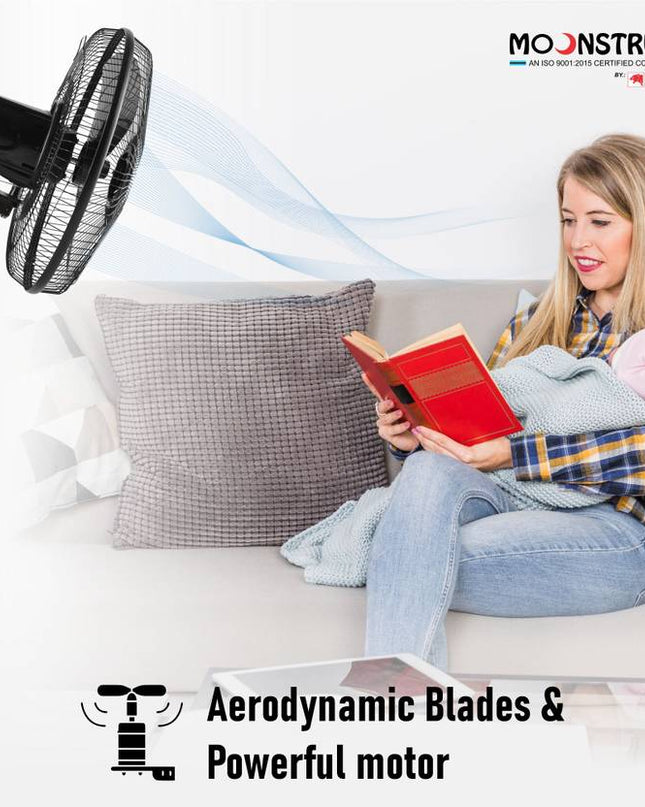 Moonstruck High-Performance Silent Wall Fan | 400 mm, Stylish Design, 2-Year Warranty (Black)