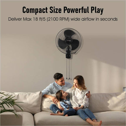 Moonstruck High-Performance Silent Wall Fan | 400 mm, Stylish Design, 2-Year Warranty (Black)