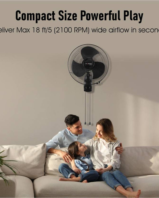 Moonstruck High-Performance Silent Wall Fan | 400 mm, Stylish Design, 2-Year Warranty (Black)