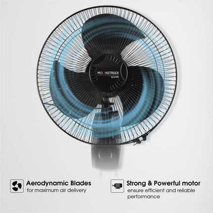 Moonstruck High-Performance Silent Wall Fan | 400 mm, Stylish Design, 2-Year Warranty (Black)