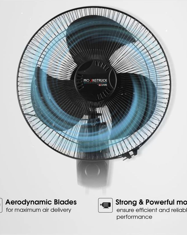 Moonstruck High-Performance Silent Wall Fan | 400 mm, Stylish Design, 2-Year Warranty (Black)