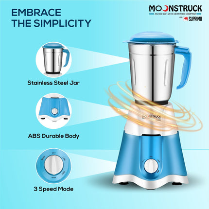 Moonstruck Blue 750 Watt Mixer Grinder with 4 Jars