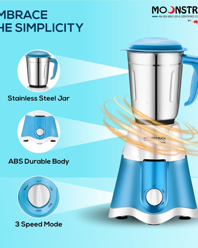 Moonstruck Blue 750 Watt Mixer Grinder with 4 Jars
