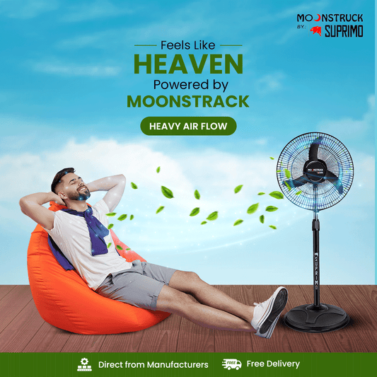 Moonstruck 400mm Pedestal Fan | 3-Blade High-Speed | Energy-Saving Motor | Wide Coverage | ISI Certified | 2 Year Warranty (Black)
