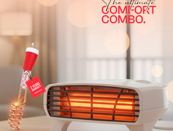 <h1>Stay warm and cozy this winter with the ultimate comfort combo — a powerful room heater and durable immersion rod, </h1>