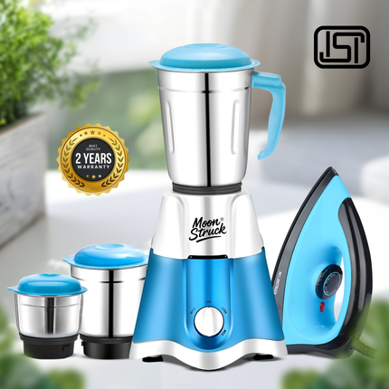 Moonstruck Blue 750 Watt Mixer Grinder with Worth Rs 500 Dry Iron Free