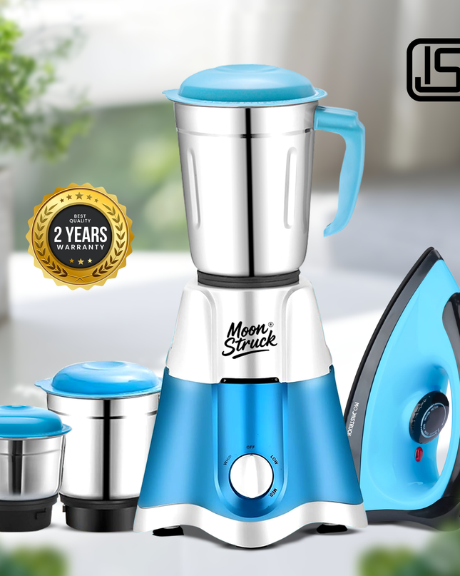 Moonstruck Blue 750 Watt Mixer Grinder with Worth Rs 500 Dry Iron Free