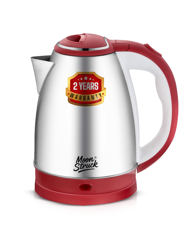 Moonstruck 1.8L Stainless Steel Electric Kettle – Fast Boil, Auto Cut-Off, 1500W (Red, 1.8L)