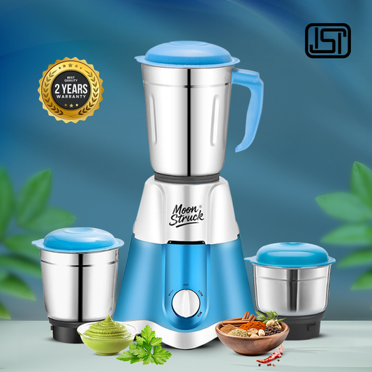 Moonstruck Skye 750W Mixer Grinder | 3 Jars | HeatShield Motor | SpiceCrush Technology | LiveView Chutney Jar | ISI Certified | 2 Year Warranty (Blue)