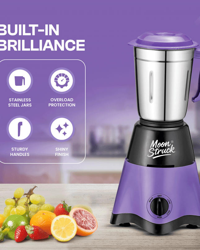 Moonstruck 750 Watt 3 Jar Mixer Grinder with Worth Rs 500 Dry Iron Free - Purple