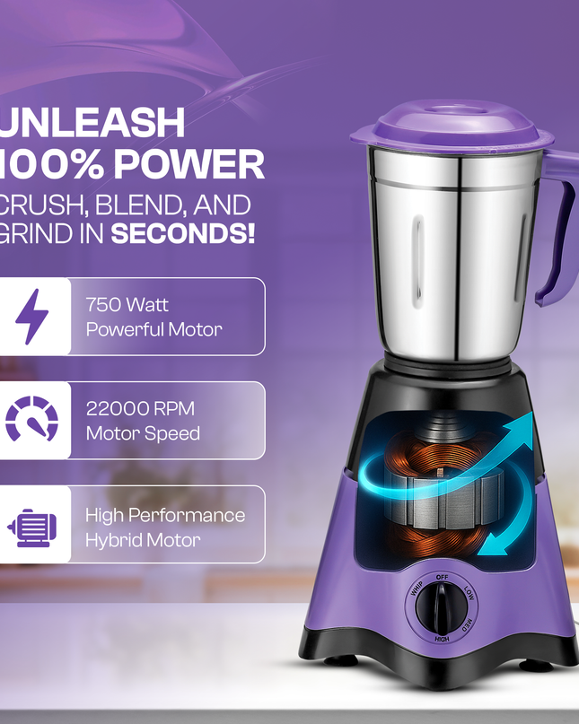 Moonstruck Purple 750 Watt Mixer Grinder with 4 Jars