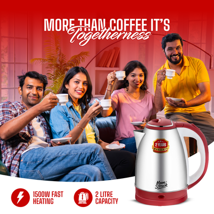 Moonstruck 1.8L Stainless Steel Electric Kettle – Fast Boil, Auto Cut-Off, 1500W (Red, 1.8L)
