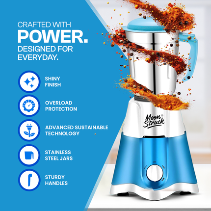 Moonstruck Blue 750 Watt Mixer Grinder with Worth Rs 500 Dry Iron Free
