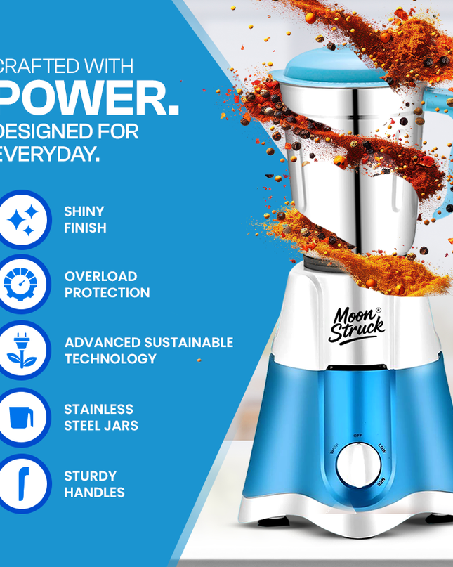 Moonstruck Blue 750 Watt Mixer Grinder with Worth Rs 500 Dry Iron Free