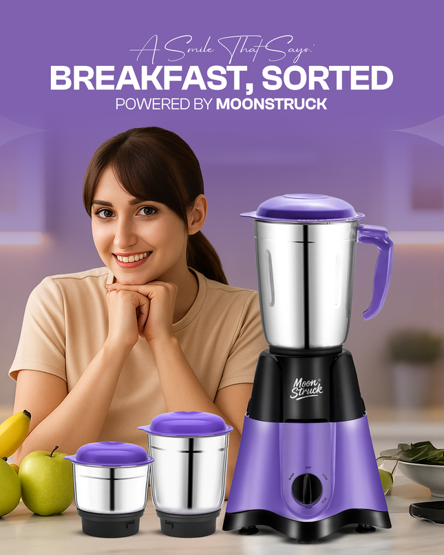 Moonstruck Purple 750 Watt Mixer Grinder with 3 Jars