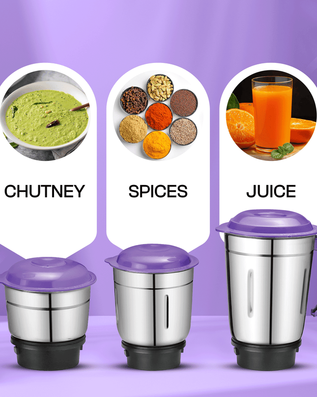 Moonstruck 750 Watt 3 Jar Mixer Grinder with Worth Rs 500 Dry Iron Free - Purple
