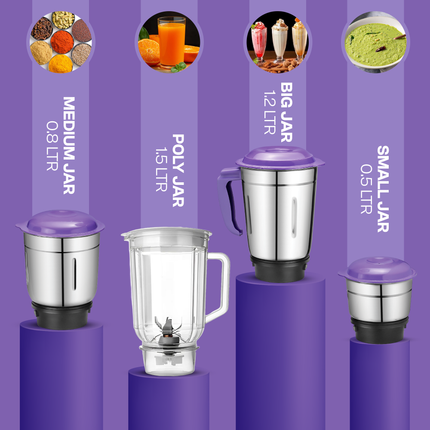Moonstruck Purple 750 Watt Mixer Grinder with 4 Jars