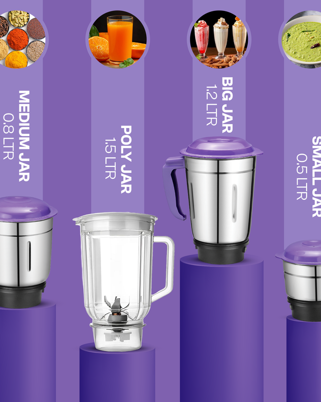 Moonstruck Purple 750 Watt Mixer Grinder with 4 Jars