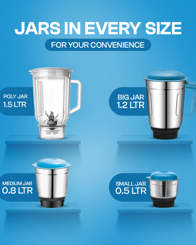 Moonstruck Blue 750 Watt Mixer Grinder with 4 Jars