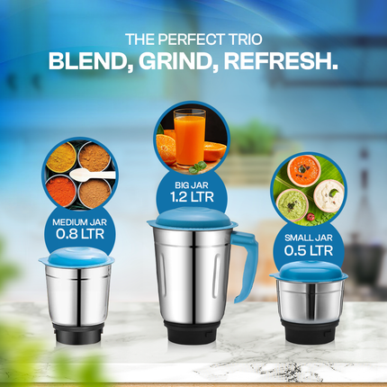 Moonstruck Blue 750 Watt Mixer Grinder 3 Jar