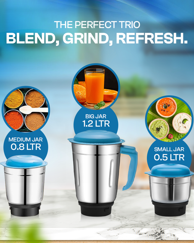 Moonstruck Blue 750 Watt Mixer Grinder 3 Jar