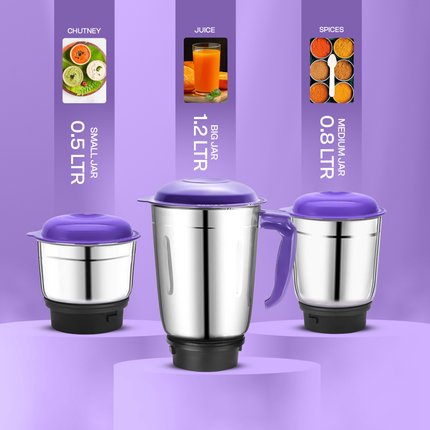 Moonstruck Purple 750 Watt Mixer Grinder with 3 Jars
