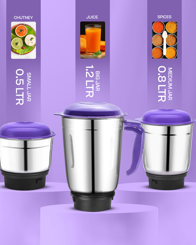 Moonstruck Purple 750 Watt Mixer Grinder with 3 Jars