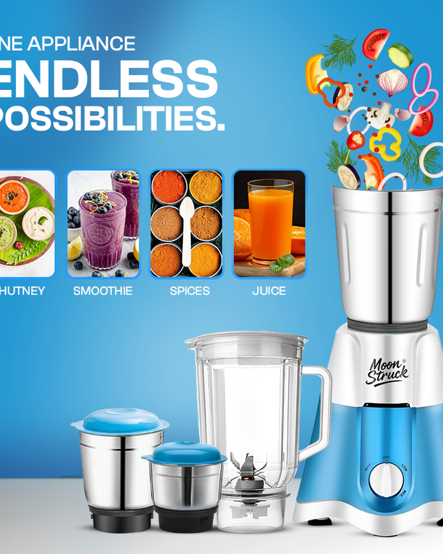 Moonstruck Blue 750 Watt Mixer Grinder with 4 Jars