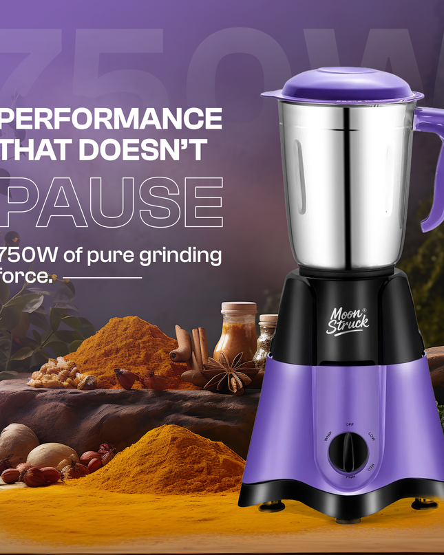 Moonstruck Purple 750 Watt Mixer Grinder with 3 Jars