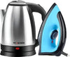 Moonstruck Cordless Designer Electric Kettle & Non Stick 1000W Dry Iron Combo – Stainless Steel, Fast Boil & Smooth Glide (Black & Blue, Pack 2))