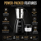 Moonstruck Kuro gray 700W mixer grinder with 1200ml steel jar and 400ml chutney jar, featuring rapid edge blades and pulse mode.