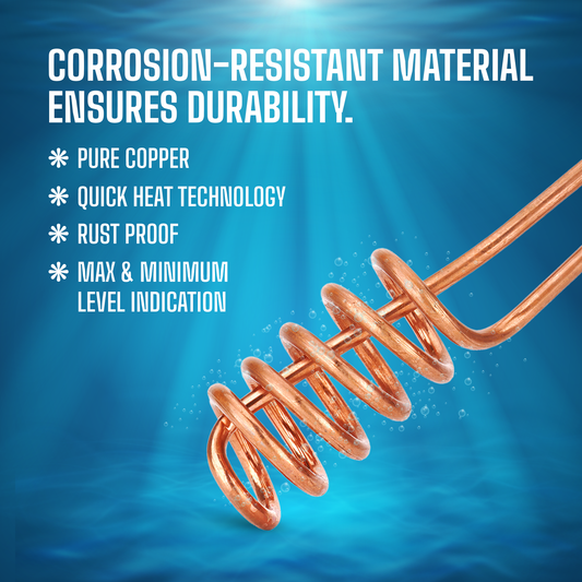 Moonstruck 2000W Immersion Water Heater Rod | 100% Copper Element | Shock-Proof | Fast Heating | ISI Certified | 2 Year Warranty (Red)